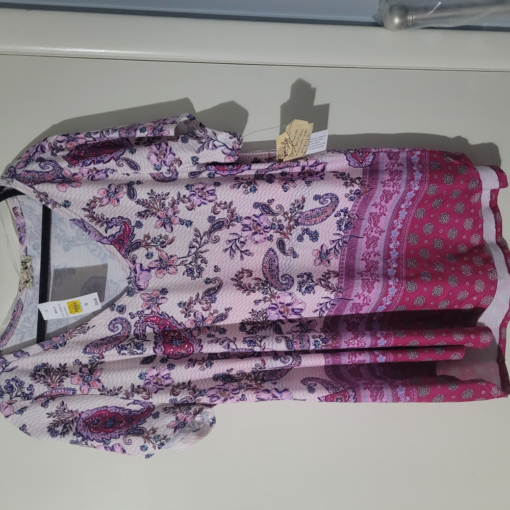 ONE WORLD Pink and Purple Paisley Blouse